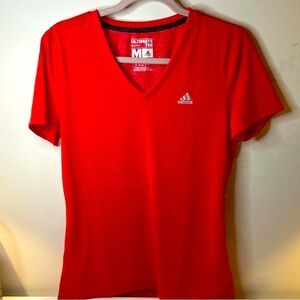 Adidas Women's Red Short Sleeve v neck Tee
